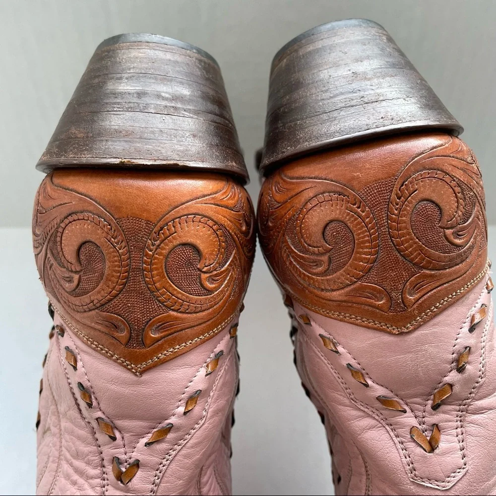 Back at The Ranch Santa Fe Saddle 12” Calf Skin Tooled Western Cowboy Boots Sz 6 - Picture 6 of 13